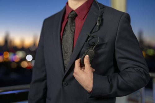 Man using 2 way radio